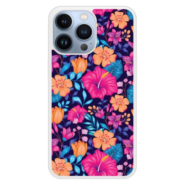 Förstärkt silikonfodral med tryck kompatibelt med Apple iPhone 13 Pro Exotiska Blommor