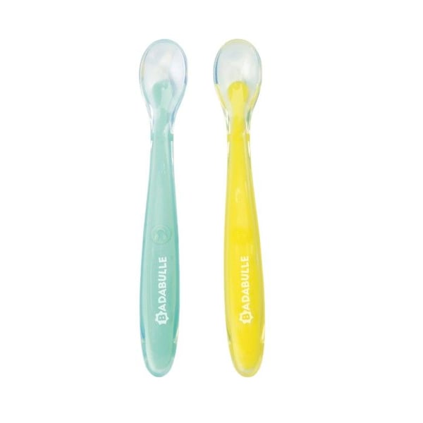 Badabulle Set med 2 Skedar i silikon - Ultra-flexibla, Ergonomiska, BPA-fria, 4m+