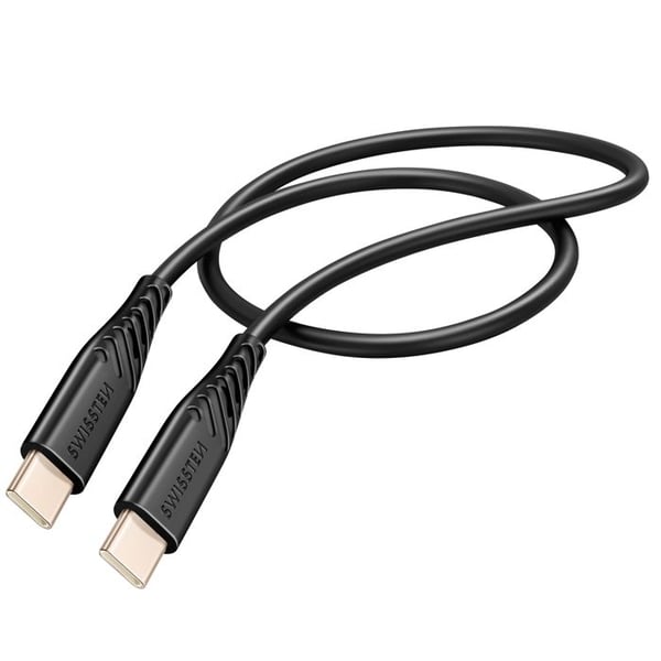 USB-C till USB-C 60W Silikon Anti-knut Swissten Svart