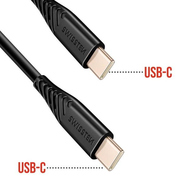 USB-C till USB-C 60W Silikon Anti-knut Swissten Svart
