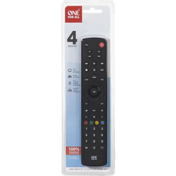 ONE FOR ALL URC 1240 Fjärrkontroll 4 i 1 - TV / DVD - Blu-Ray / Dekoder / Hemmabio - Ljud