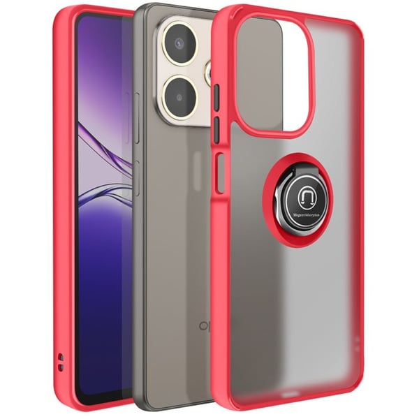 Mobilskal för Oppo A5 Pro med ringstöd och magnetisk fäste i röd färg