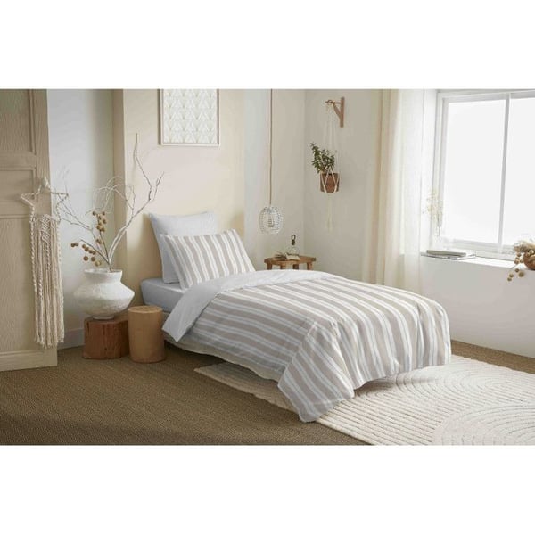 Komplett paket reversibel påslakan "Vanessa" 4 delar för säng 90 x 190 Florence Naturel