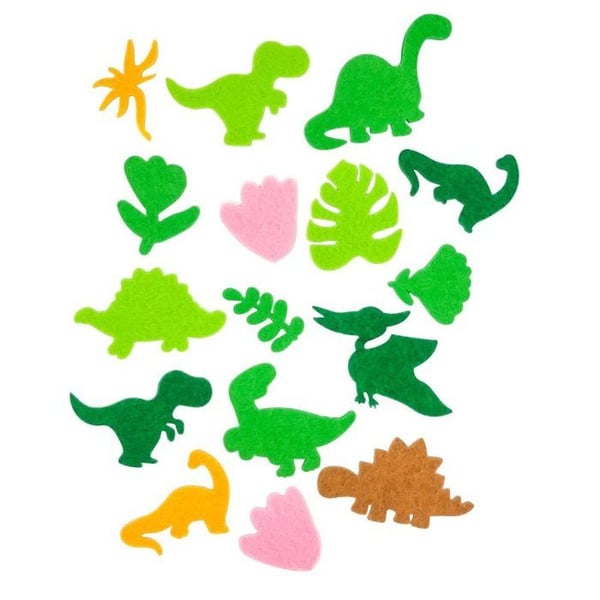 MégaCréa DIY - Filttyger klistermärken i dinosaurie- och bladform 17 delar