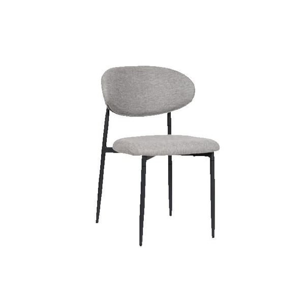 Designstol med svarta metallben och grått stoppad sits