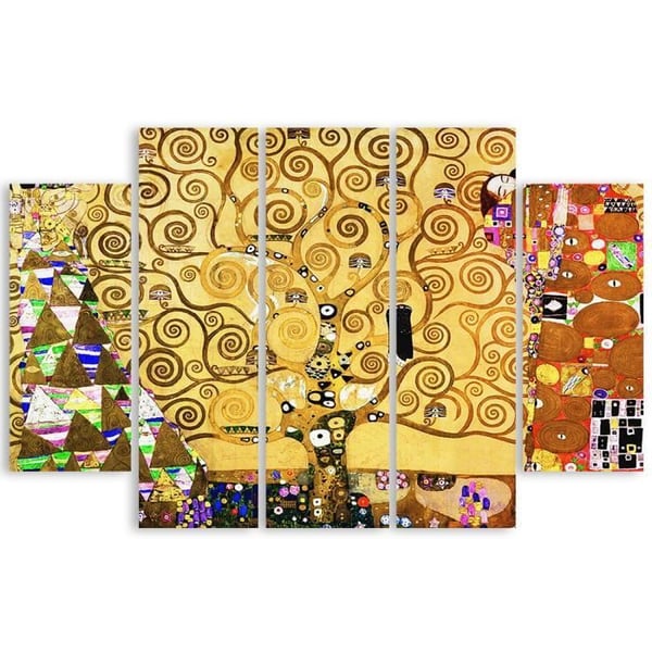 Målning, tryck på duk - Livets träd Gustav Klimt cm. 150x100 Typ A2 (5 paneler)