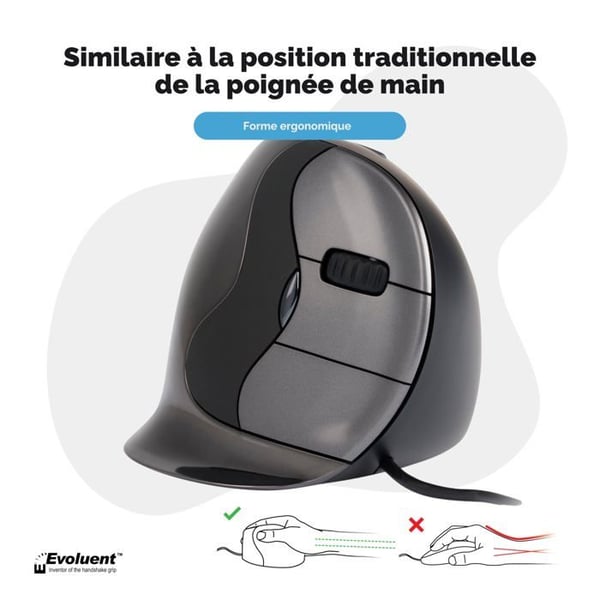 Ergonomisk mus - Evoluent - VerticalMouse D Small - Laser 2600 dpi - 5 programmerbara knappar - Trådad