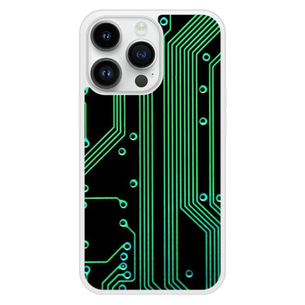 Förstärkt silikonfodral med tryck, kompatibelt med Apple iPhone 14 Pro, geek-kretsstruktur.