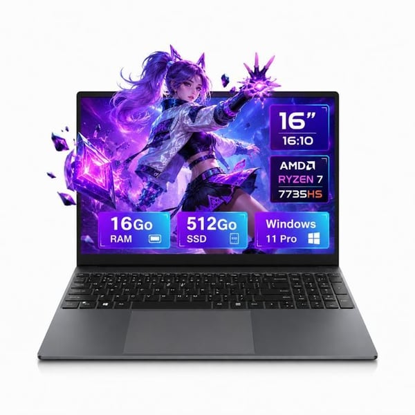 PC Bærbar Blackview Gamibook6 AMD Ryzen 7 7735HS 16 tommer FHD+ 16GB RAM 512GB SSD Bærbar Computer med AZERTY tastaturfilm