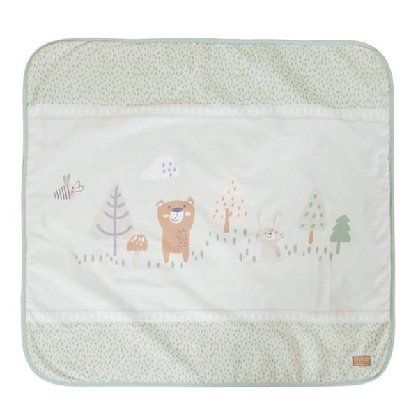 Dubbelsidig Babytäckning i Bomull/Fleece - ROBA - Woodland Buddies - Pastellgrön - Djurmönster - 80x80 cm