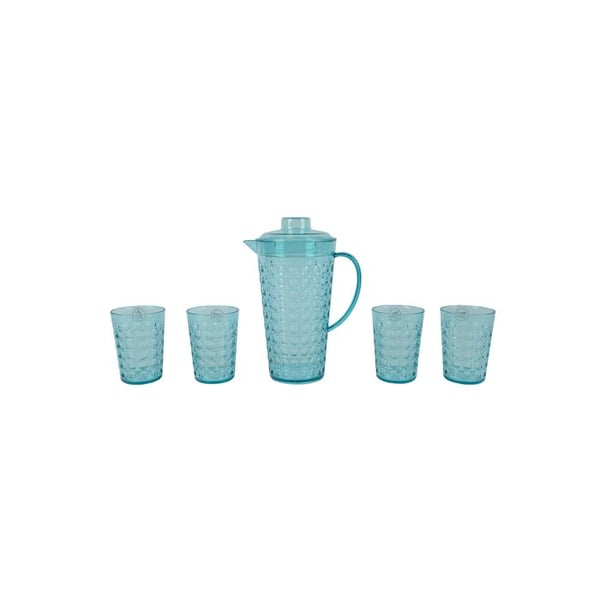 Set med kanna och glas blått designade bollar