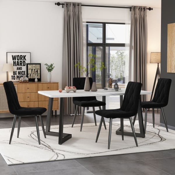 Spisestuestole - MUVOE - Sæt af 4 - Sort Velour - Moderne Design - Polstrede
