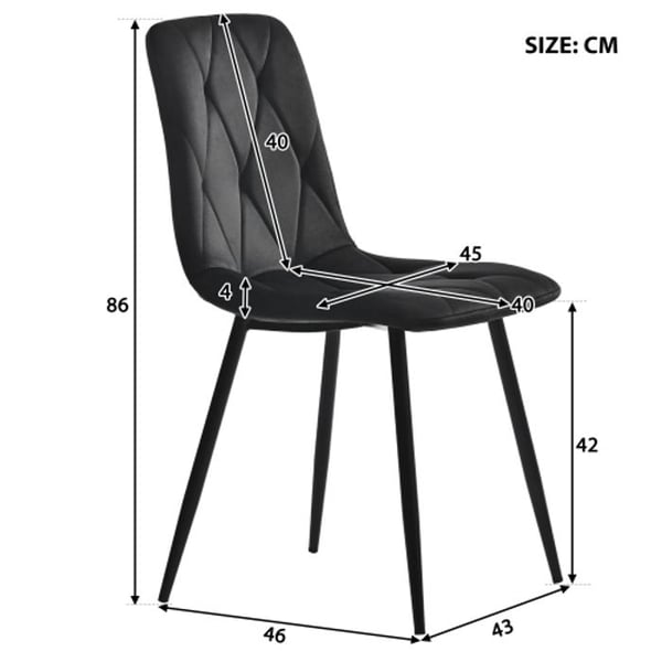 Spisestuestole - MUVOE - Sæt af 4 - Sort Velour - Moderne Design - Polstrede