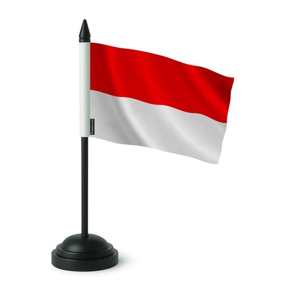 Bordflagga för Indonesien – 14 x 21 cm – Polyester – Svart Plastfot – Pixelforma