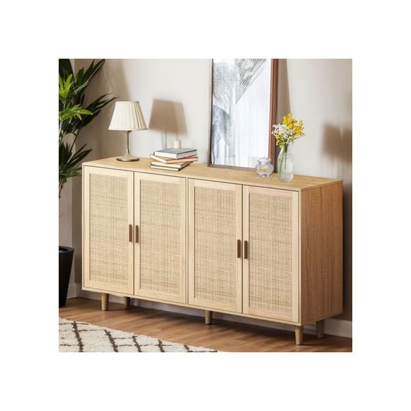 Skab - MUVOE - 4 døre - Rattan - Brun - Tidløst klassisk design