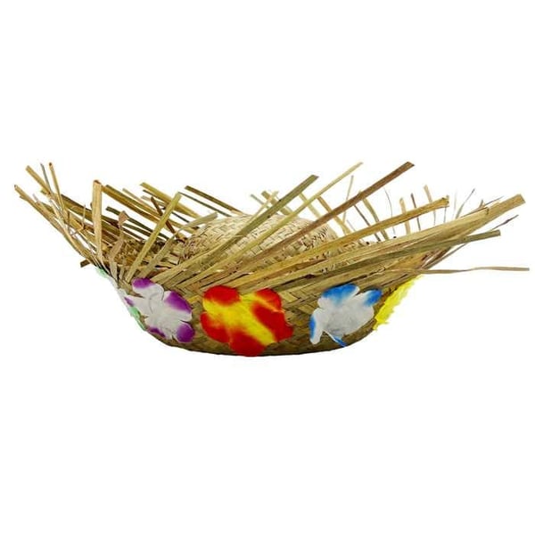 Hawaiiansk halmhatt med flerfärgad blomsterbälte - PTIT CLOWN - Accessoar för vuxendräkt