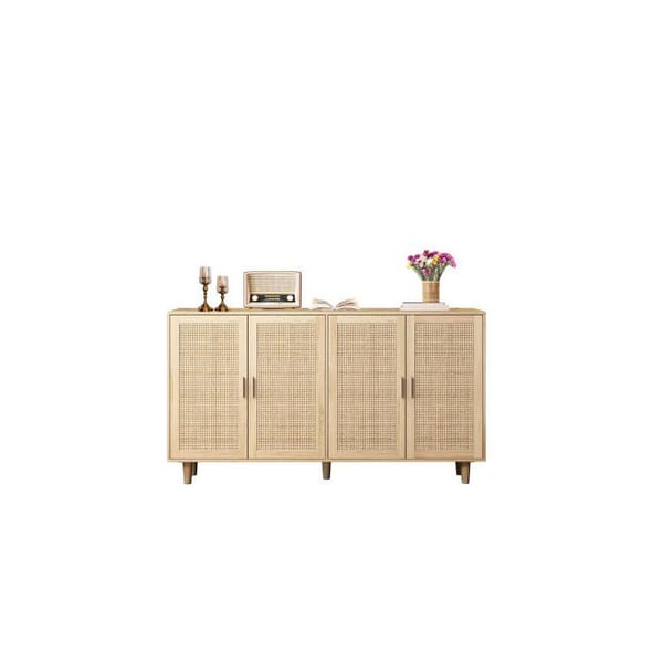 Skab - MUVOE - 4 døre - Rattan - Brun - Tidløst klassisk design