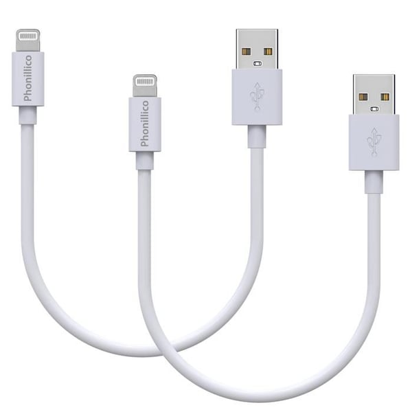 Lot 2 Kablar 20cm USB Lightning Laddare Vit för iPhone 12 / 12 MINI / 12 PRO / 12 PRO MAX / 11 / 11 PRO / 11 PRO MAX / SE Phonillico