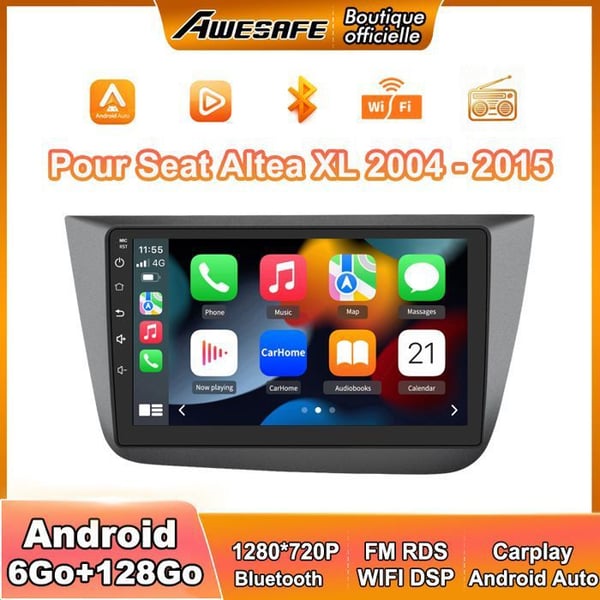 AWESAFE Android 13 bilradio för Seat Altea XL (2004-2015) Toledo (2004-2009) 6Go+128Go 9'' skärm Carplay Bluetooth Android Auto