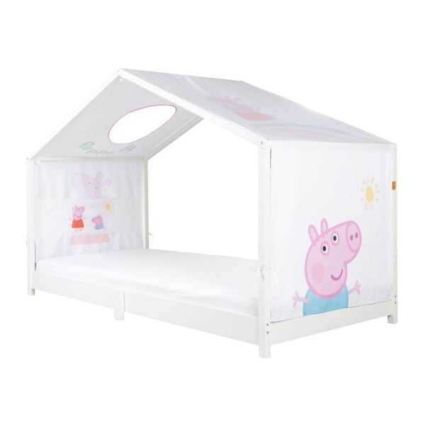 Sängtält Cabane - ROBA - Peppa Pig - 90 x 200 cm - 3 Förvaringsfickor - Takfönster - Rosa/Vit