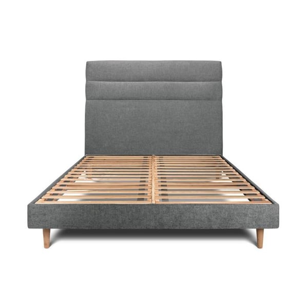 Säng 150x190cm med tygklädd sänggavel och sängbotten kit antracit - Total höjd: 29cm