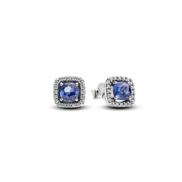 Örhängen - PANDORA - Blå Fyrkantig Halo - Silver 925 - Zirkoniumoxid - Dam