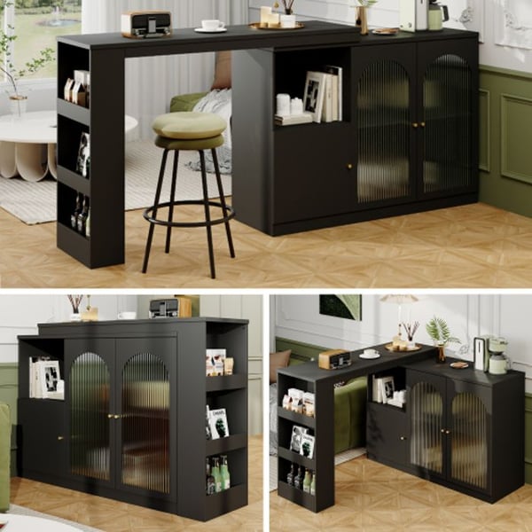 360° svingbar bar - MUVOE - Sort opbevaringsmøbel - Moderne design - Changhong glas - Spisestue