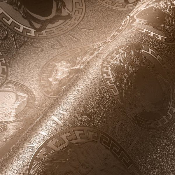 VERSACE TAPET Rosé metallisk Lyxtapet Designer Tapet non-woven Medusa-logotyp Rosé 384612 10,05x0,70m Tillverkad i Tyskland...