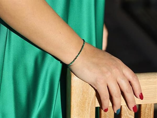 Armband - AGATO - POL-B07/21L - Grön Malakit - Silver - 17 cm med 3 cm förlängning