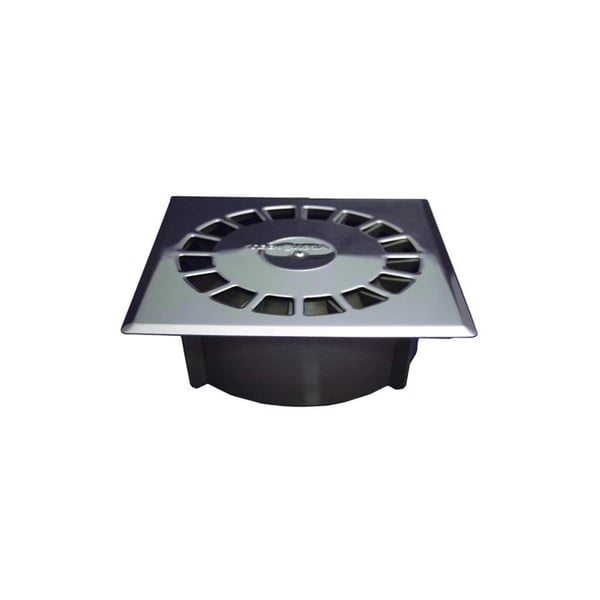 Vertikal standard siphon i rostfritt stål, PVC-avlopp, T-88i 15 x 15 cm / ø75 - 50 mm. 165 x 165 x 57 mm