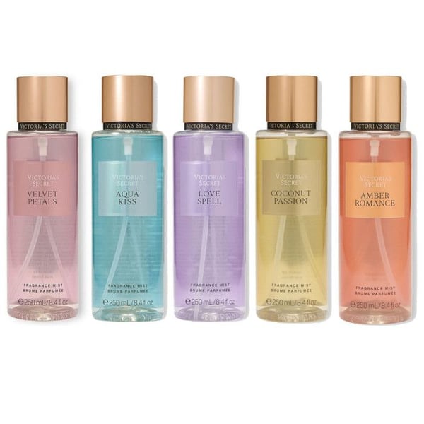 Victoria's Secret - Set med 5 kroppssprayer 250ml - Amber Romance / Coconut Passion / Love Spell / Aqua Kiss / Velvet Petals -