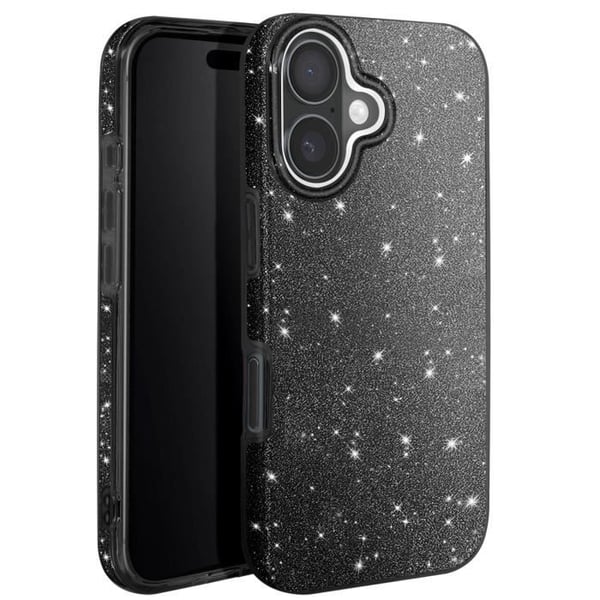 Glitteret skal för iPhone 16 Stötresistent Glittrande Svart