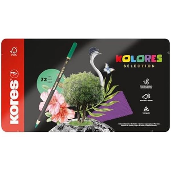 Färgkritor - KORES - Kolores Selection - 72 Kritor - 8 Metalliska - Ergonomiska