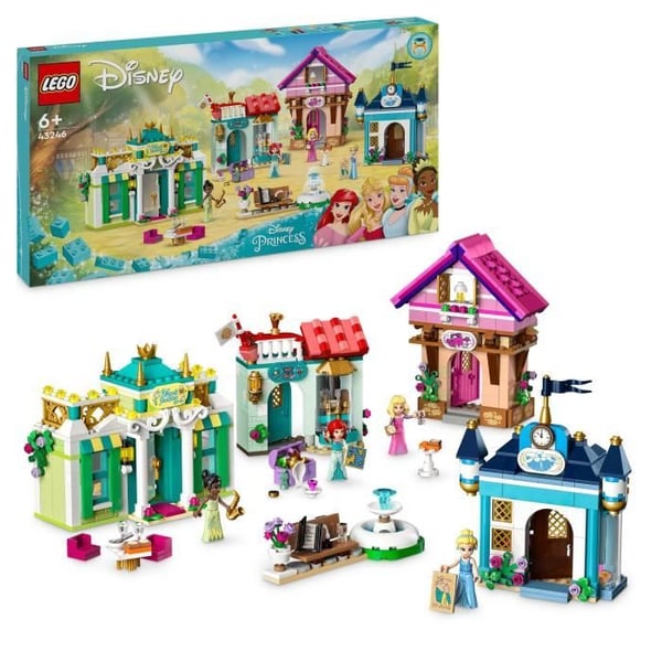 LEGO® 43246 Disney Princess Disney Princess Adventures på marknaden, leksak med 4 minidockor: Ariel, Askungen