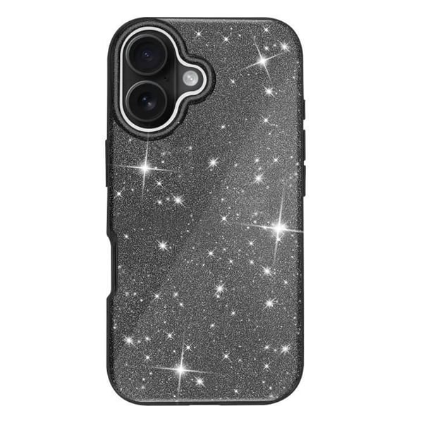 Glitteret skal för iPhone 16 Stötresistent Glittrande Svart