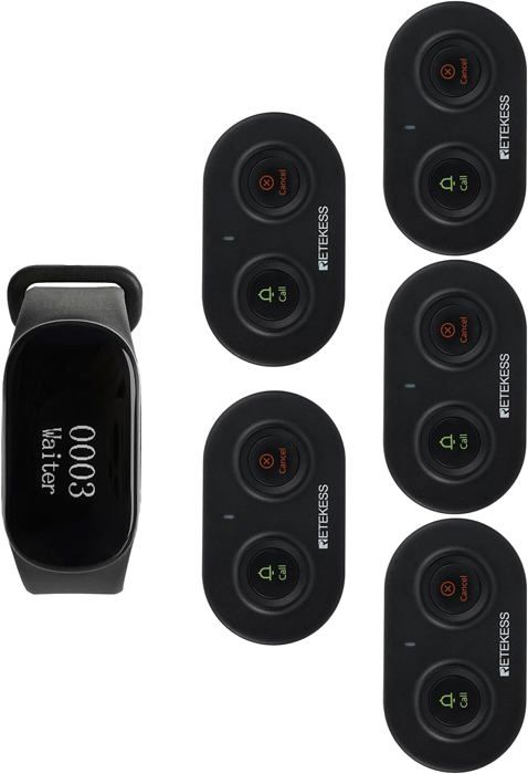 Retekess TD112-TD036 Restaurangpersonsökare, TELEFONSAMTALSFÖSTÄRKARE - LYSSNINGSFÖRBÄRARE, 7 språk, 180mAh