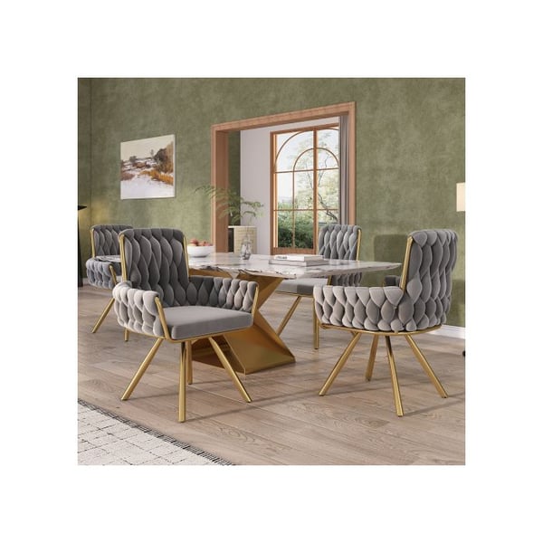 Spisebordsstol - MUVOE - Grå velour - Sæt af 4 - 360° drejelig - Moderne design