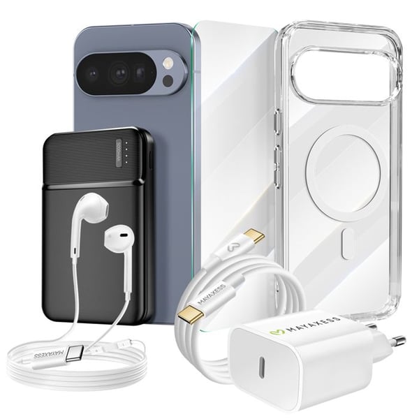 Komplett paket för Pixel 10 Pro Fodral, Glas, Laddare, Extern batteri, hörlurar (6 delar) Mayaxess Transparent