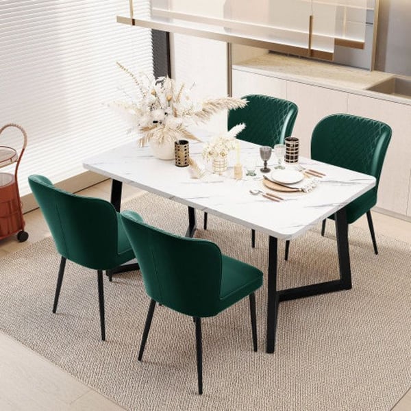 Spisestol - MUVOE - Sæt af 4 - Mørkegrønt velour - Metalstruktur - Moderne design