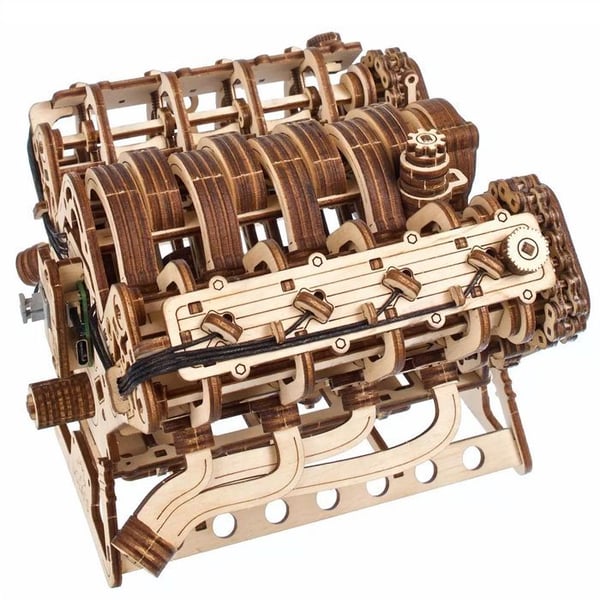 Pussel 3D Mekanik - Ugears - V8 Motor - Trä - 776 bitar - Skala 1:6