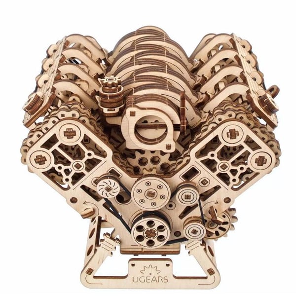 Pussel 3D Mekanik - Ugears - V8 Motor - Trä - 776 bitar - Skala 1:6