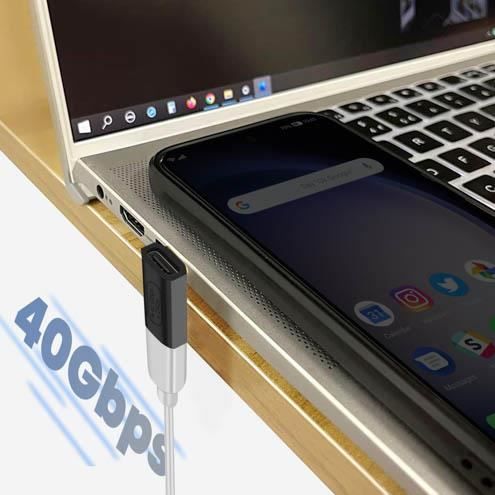 USB C-adapter - AVIZAR - Hane till hona vinklad - 240W Snabbladdning - 40 Gbps Överföring - 8K Video/Ljud
