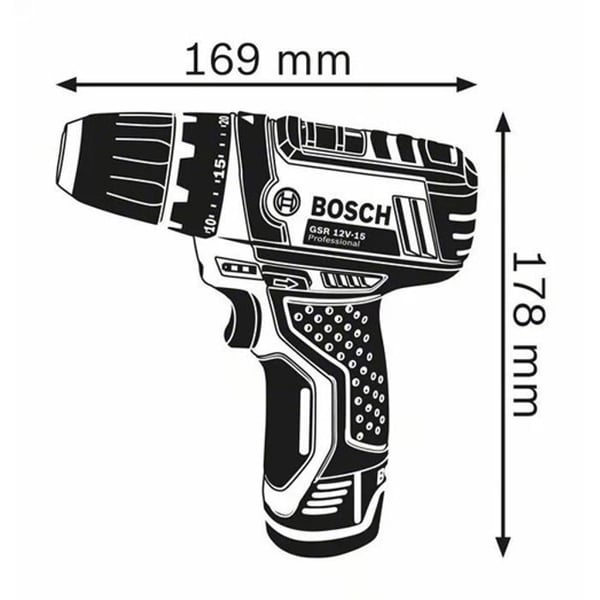 Bosch Professional GSR 12V-15 borrskruvmejsel + 2 2,0Ah batterier + GAL 12V-20 laddare - 060186810F