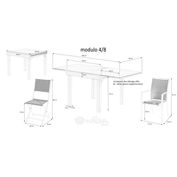 Trädgårdsmöbler Set Modulo T 4 / 8 + F 4 + C 4 Helglas Svart Wilsa Garden
