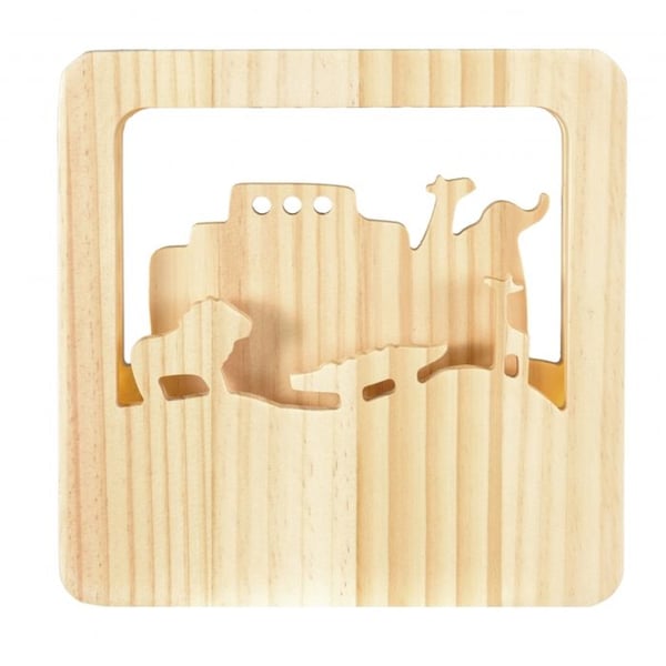 Trä nattlampa - EGMONT TOYS - Noaks ark - Inbyggd LED - USB-kabel med strömbrytare - Beige