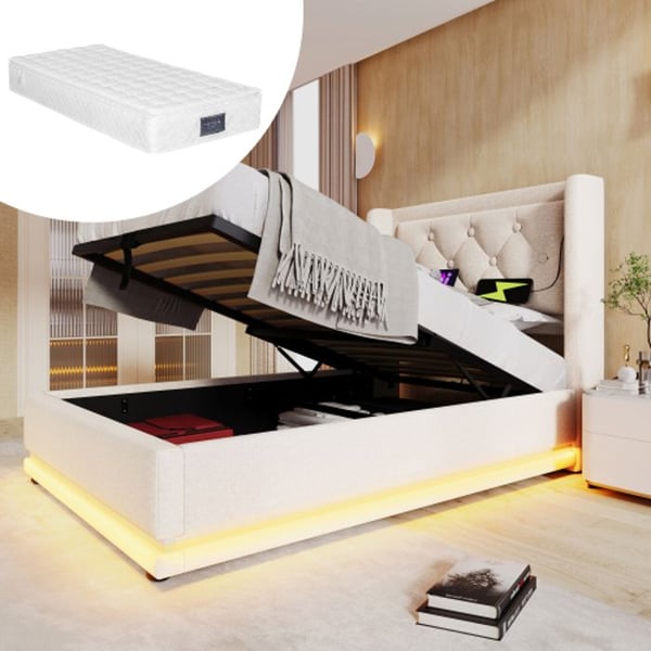 Lit simple - MUVOE - 90x200 cm - Päätuki pehmustettu - USB Type-C lataus - Integroitu LED