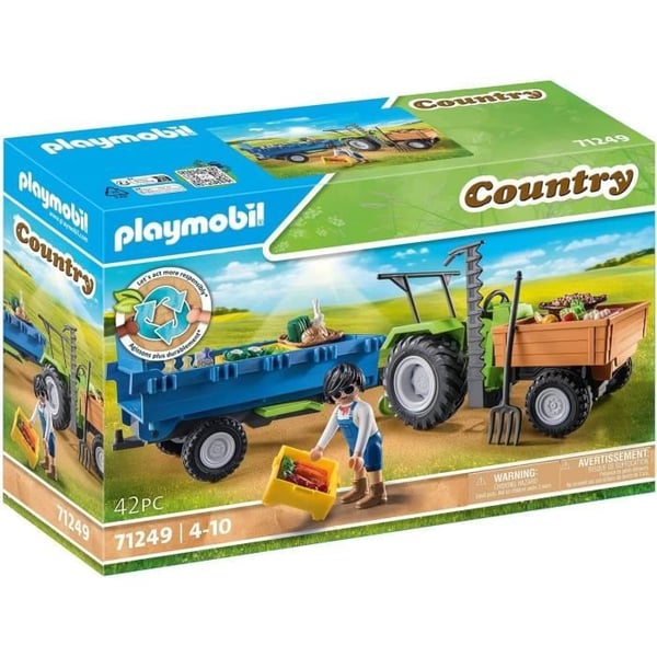 PLAYMOBIL 71249 Traktor med släp, Landsbygd Gården, 42 delar, Från 4 år