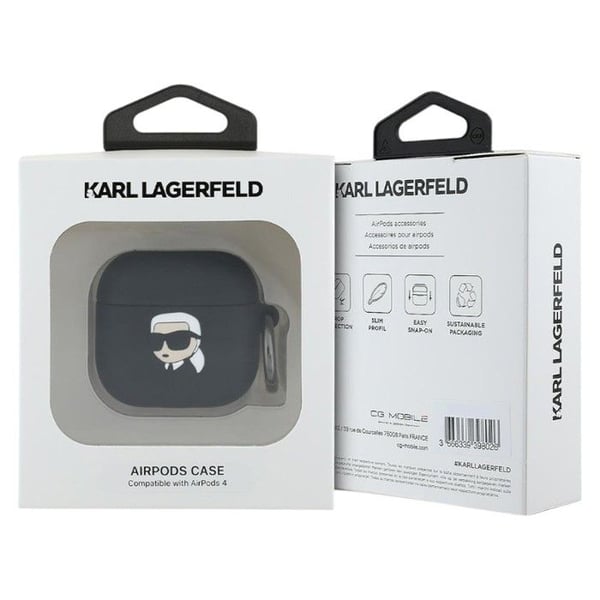 Cover til Apple AirPods 4 - Karl Lagerfeld Silicone Karl Head 3D (KLA4RUNIKK) - Sort