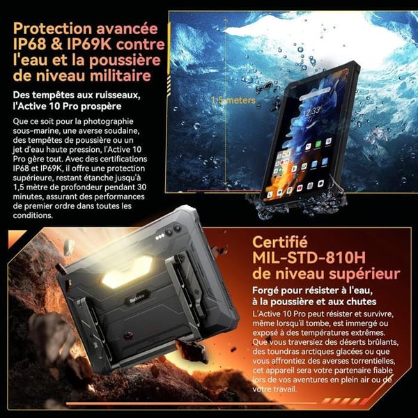 Blackview Active 10 Pro Touch Tablet 11" 90Hz, Android 14,50MP+20MP, 36+256GB/SD 2TB, 30000mAh (55W), PhotoIA 400 lumen - Orange