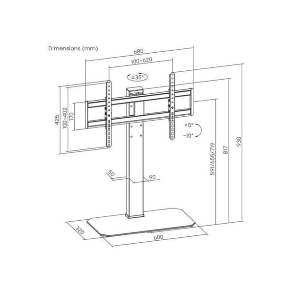 Stöd för bord - AISENS - DT86TS-291 - Rotativ och lutbar - 43-86 tum - Belastning 60 kg